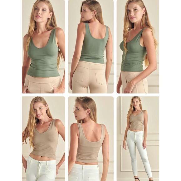 Yelete 2 Pack Seamless V U Neck Reversible Tank Top - Picture 1 of 12